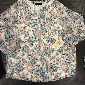Ivanka Trump Blue and Pink Floral Blouse